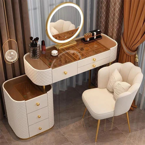 Advanced Solid Wood Dressing Table Set with Smart Mirror, LED Lighting, and Storage Drawers for Bedroom - COOLBABY