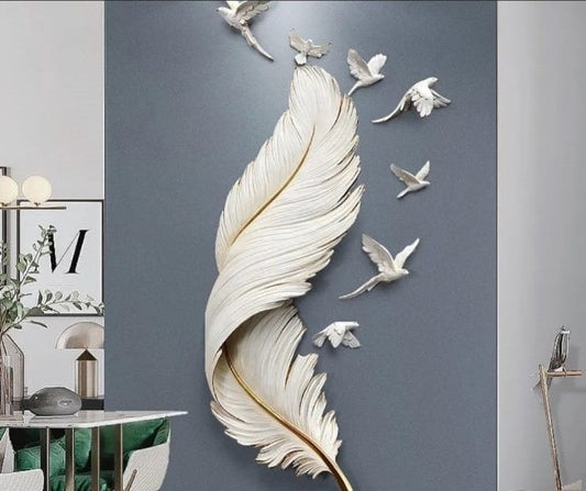 home décor Gypsum, Large 3D Wall Art Sculpture, With Light, Feather, Home Wall Decoration, for Living room, Lounge, Hallway Wall. - COOLBABY