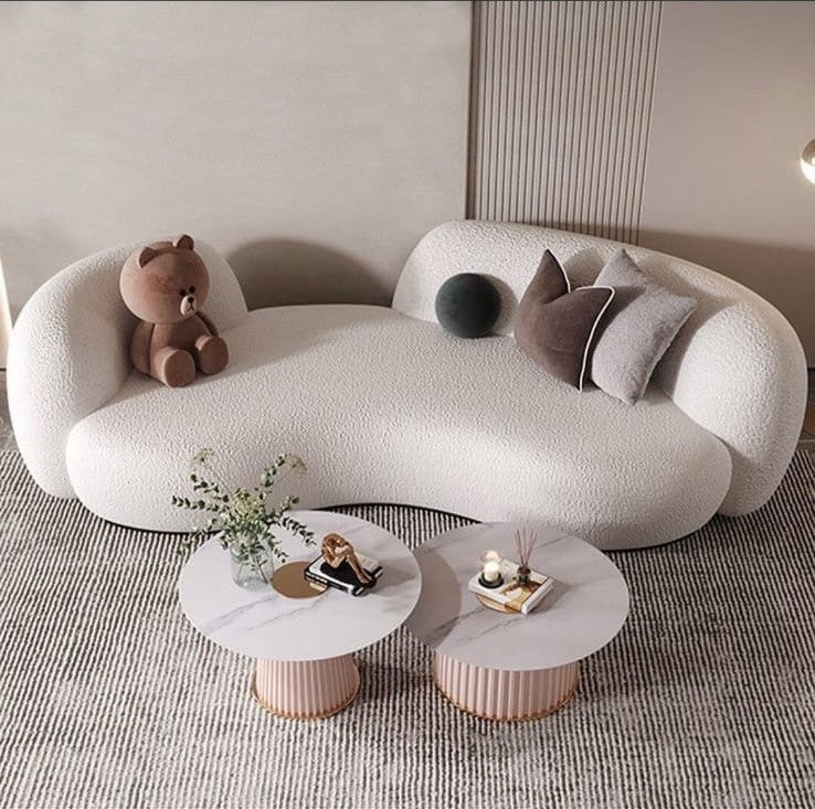 Living room Sofa, Beautiful Comfortable Round Curved Sofa in Velvet Fabric, 200W x 72H cm Sofa. - COOLBABY