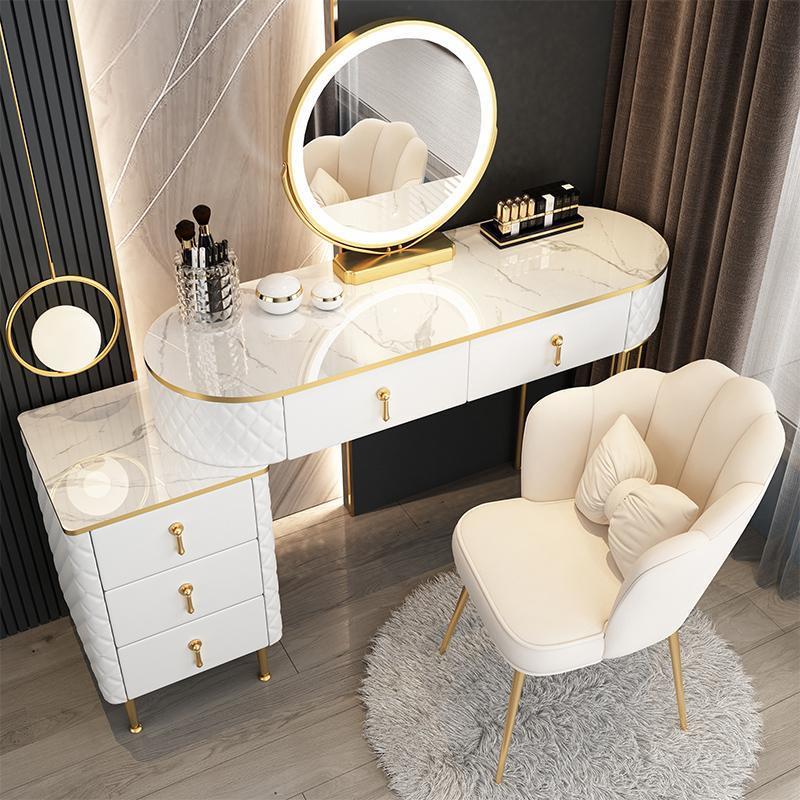 Modern Dressing Table with Lighted Mirror, Makeup Desk with Multi-Functional Storage - COOLBABY