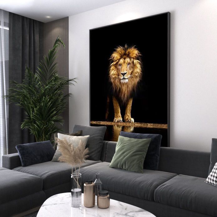 Modern Art Lion, Mural in Dark Canvas Wall Art - 150*100 cm - COOLBABY