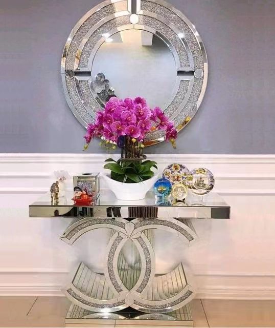 Distinctive Console Table and Mirror Matching Set - Silver - COOLBABY