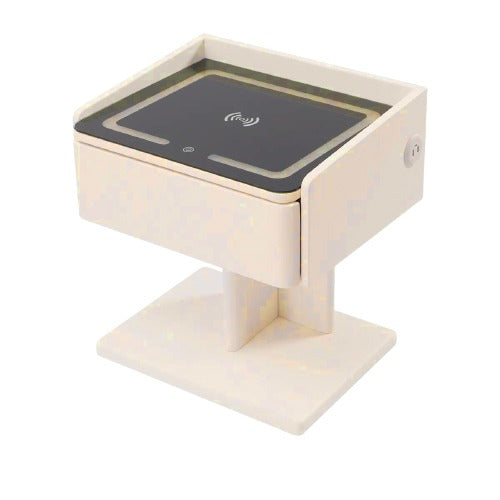 Smart Nightstand Bedside Table in One Drawer with LED Light, Wireless Charging, USB Ports - COOLBABY