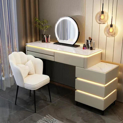 Elegant Modern Luminous Makeup Vanity Desk with LED Mirror and Stool - COOLBABY