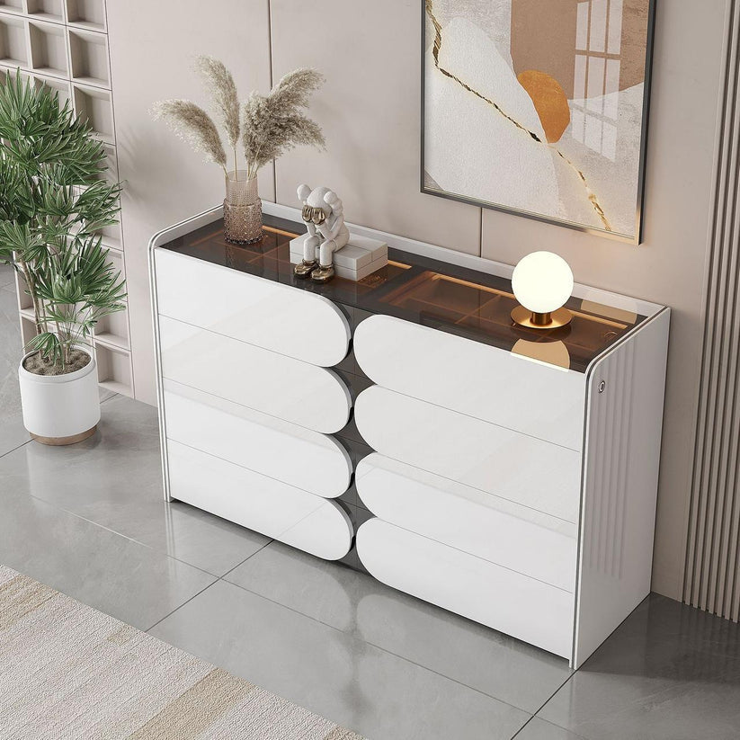 Sideboard Chest Drawers in Transparent Glass Top with LED Interior Lighting. - COOLBABY