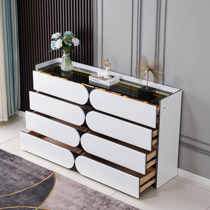 Sideboard Chest Drawers in Transparent Glass Top with LED Interior Lighting. - COOLBABY