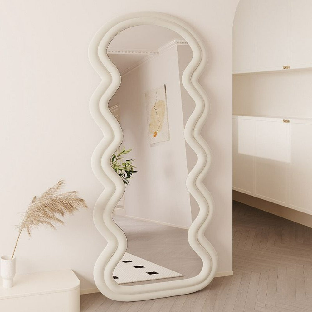 Wavy Frame Mirror, Full Length Wall Standing Mirror - Off-White - COOLBABY