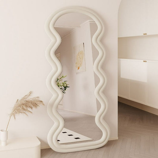 Wavy Frame Mirror, Full Length Wall Standing Mirror - Off-White