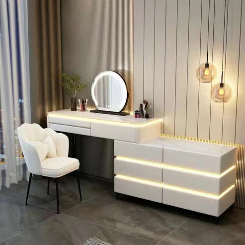 Elegant Modern Luminous Makeup Vanity Desk with LED Mirror and Stool - COOLBABY