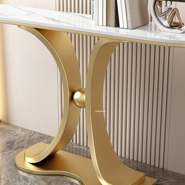 Art Console Table, Entrance Accent Table Gold Metal Base 120cm. - COOLBABY