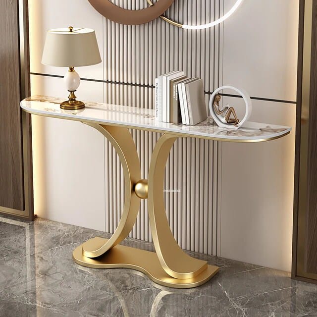 Console Table, Entrance Accent Table Gold Metal Base 120cm. - COOLBABY