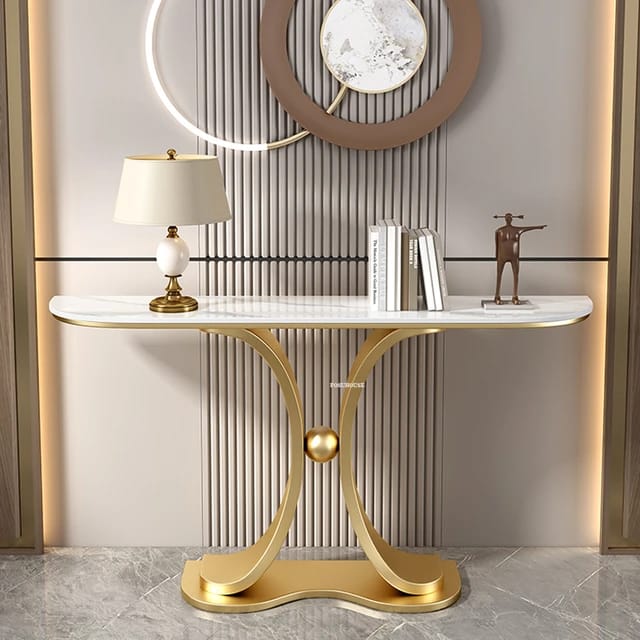 Art Console Table, Entrance Accent Table Gold Metal Base 120cm. - COOLBABY