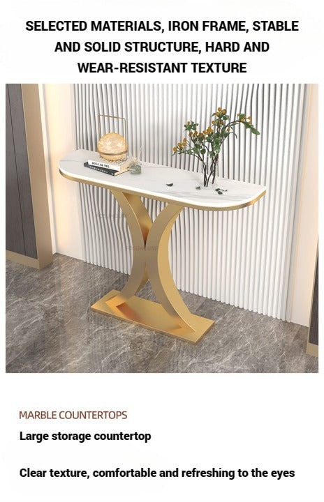 Simple Entrance Console Table in Slate Marble Top and Gold Metal Base 120cm. - COOLBABY