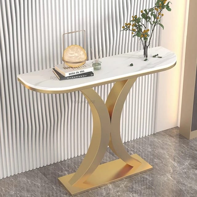 Simple Entrance Console Table in Slate Marble Top and Gold Metal Base 120cm. - COOLBABY