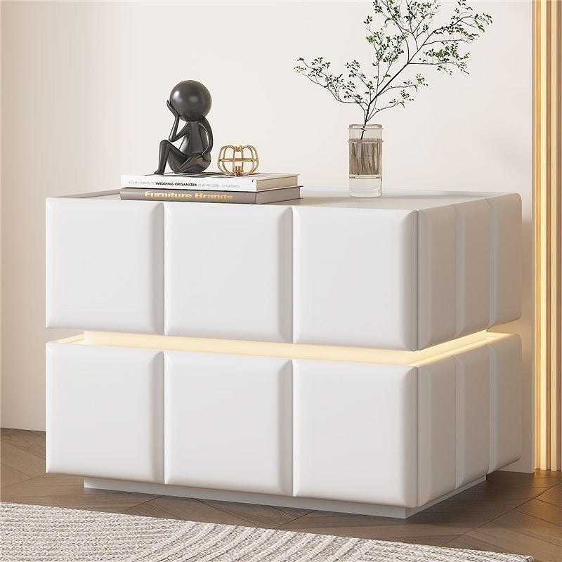 Bedside Table, Two Drawers Nightstand with Smart LED Light - COOLBABY