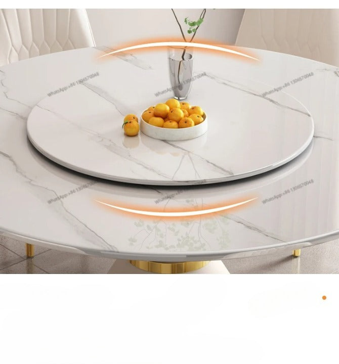 Round Slate Marble Dining Table with Lazy Susan for 4 People - COOLBABY