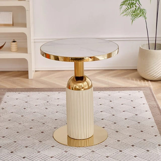 Round Side Table, Corner Table for Living room, Gold Stainless Steel Base and Leather - COOLBABY