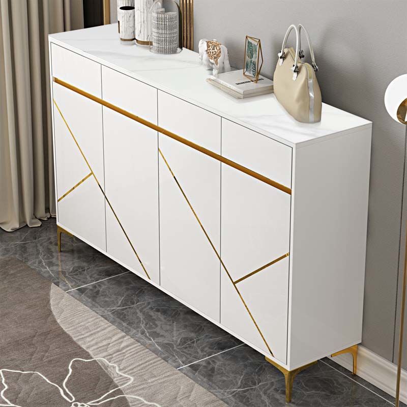 White Shoe Cabinet or Buffet Cabinet with Gold Accents - COOLBABY