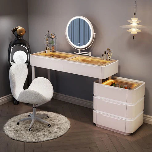 Modern Dressing Table with LED Mirror & Chair | Sleek Vanity Set for Makeup & Grooming - COOLBABY