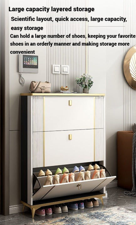 Shoe Rack Cabinet in Double Tipping, Shoe Cabinet 3 Flipping Doors Free Standing Organizer For Entryway Hallway - COOLBABY