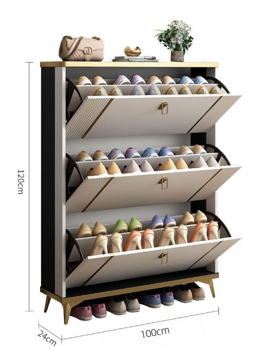 Shoe Rack Cabinet in Double Tipping, Shoe Cabinet 3 Flipping Doors Free Standing Organizer For Entryway Hallway - COOLBABY