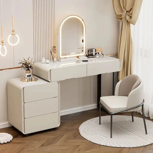 Elegant White Dressing Table Set with Arch Mirror and Chair - COOLBABY