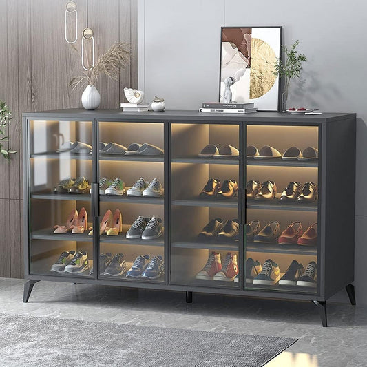 Shoe Cabinet in Tempered Glass Doors, Shoe Storage Racks Spacious 6-Tiers with Ambient Lighting - COOLBABY