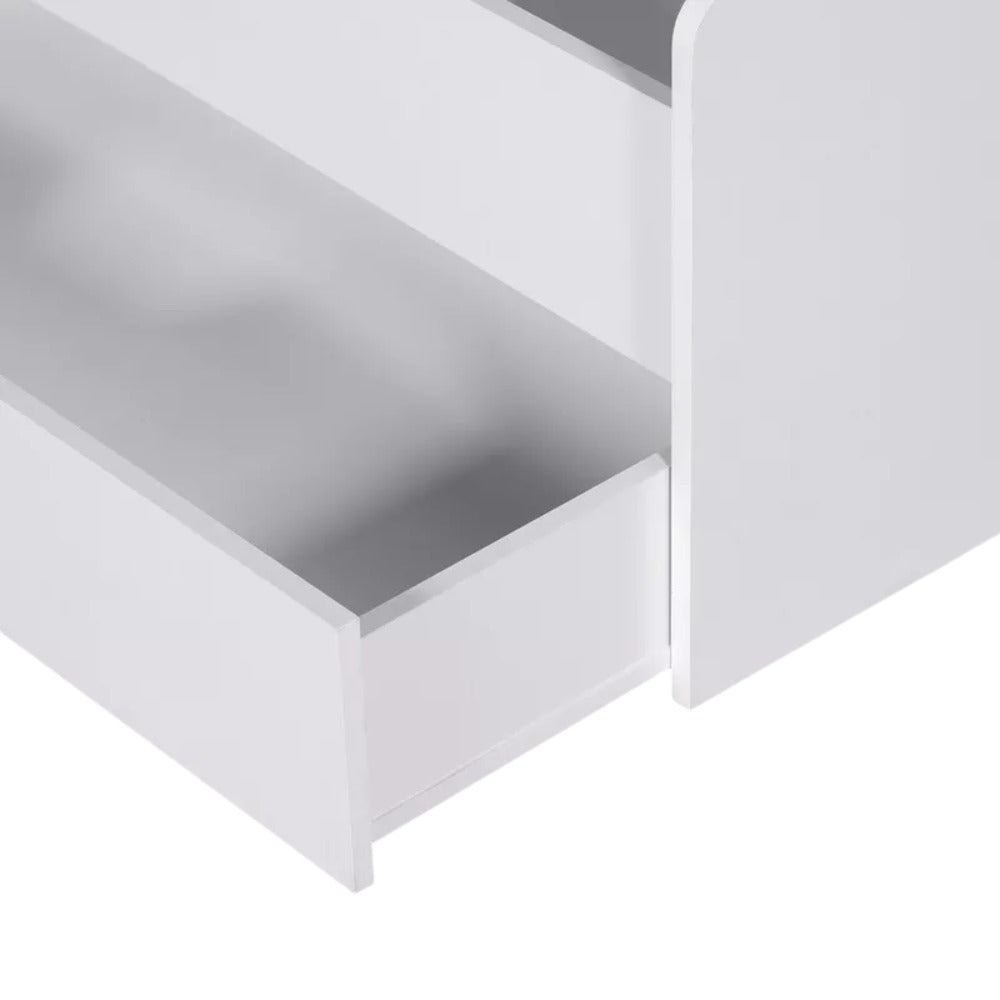 Vanilla Shelf Storage Headboard Single Bed with 2 Drawers – 90×200 cm, Engineered Wood Frame, Built‑In Shelves, Modern Kids’ Bed with Storage - COOLBABY