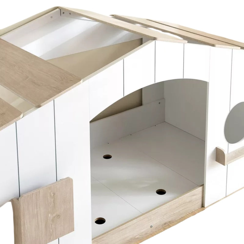 Movo Ivory Halmstad House Bed – Single Size 90×190 cm, Engineered Wood Frame, Modern Kids’ Playhouse Bed with Window Cutout - COOLBABY