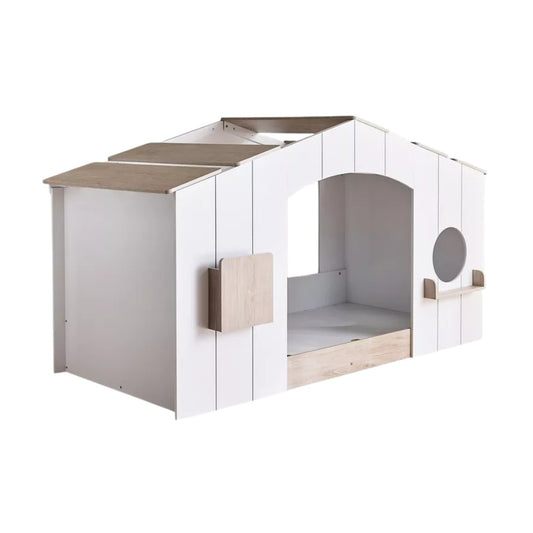 Movo Ivory Halmstad House Bed – Single Size 90×190 cm, Engineered Wood Frame, Modern Kids’ Playhouse Bed with Window Cutout - COOLBABY