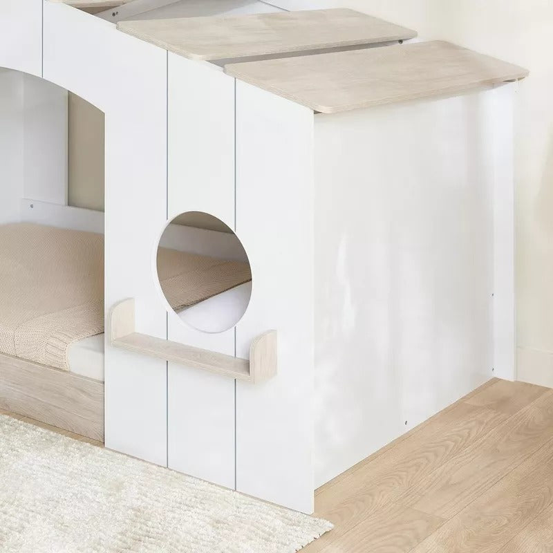 Movo Ivory Halmstad House Bed – Single Size 90×190 cm, Engineered Wood Frame, Modern Kids’ Playhouse Bed with Window Cutout - COOLBABY