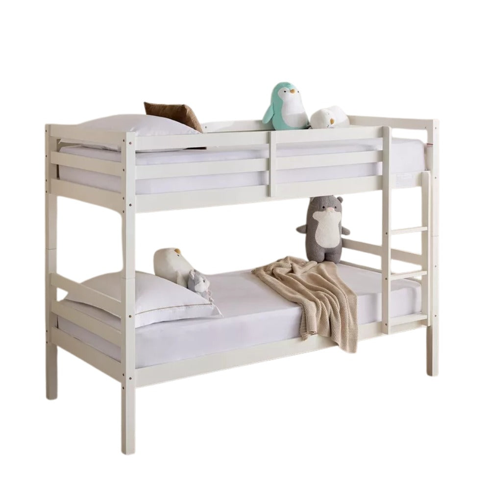 Movo Stova Vanilla Single Bunk Bed – 90×200 cm, Solid Wood Frame, Modern Space‑Saving Kids’ Bunk Bed with Integrated Ladder - COOLBABY