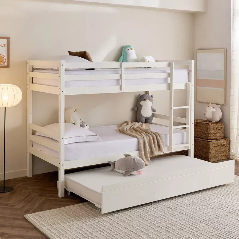 Movo Stova Vanilla Single Bunk Bed – 90×200 cm, Solid Wood Frame, Modern Space‑Saving Kids’ Bunk Bed with Integrated Ladder - COOLBABY
