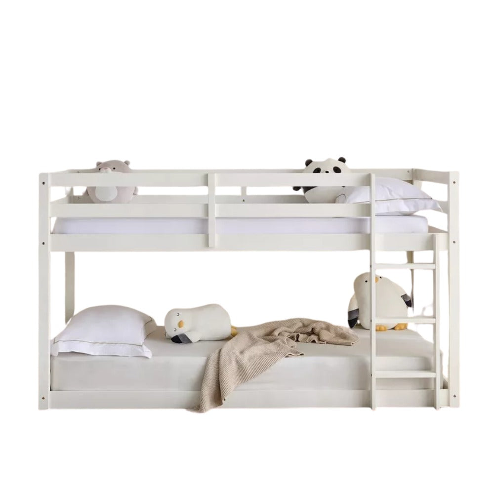 Stova Vanilla Floor Bunk Bed – Single Size 90×200 cm, Solid Wood Low‑Profile Bunk Bed with Ladder, Modern Space‑Saving Kids’ Bed - COOLBABY