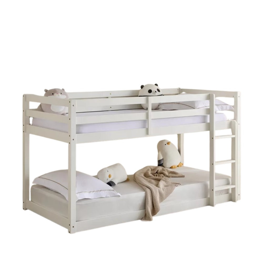 Stova Vanilla Floor Bunk Bed – Single Size 90×200 cm, Solid Wood Low‑Profile Bunk Bed with Ladder, Modern Space‑Saving Kids’ Bed - COOLBABY