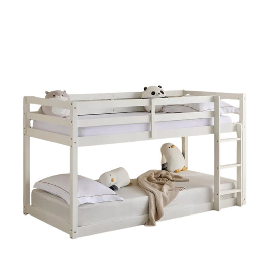 Stova Vanilla Floor Bunk Bed – Single Size 90×200 cm, Solid Wood Low‑Profile Bunk Bed with Ladder, Modern Space‑Saving Kids’ Bed - COOLBABY