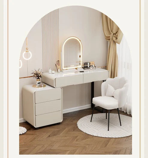 Elegant White Dressing Table Set with Arch Mirror and Chair - COOLBABY