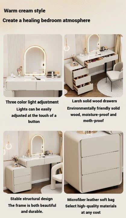 Elegant White Dressing Table Set with Arch Mirror and Chair - COOLBABY