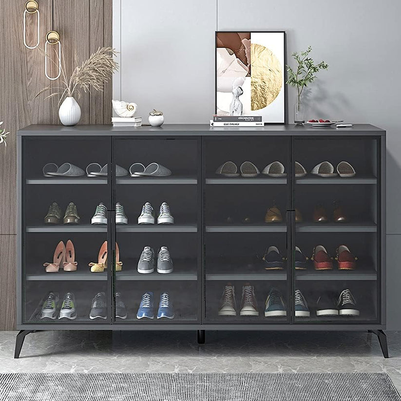 Shoe Cabinet in Tempered Glass Doors, Shoe Storage Racks Spacious 6-Tiers with Ambient Lighting - COOLBABY