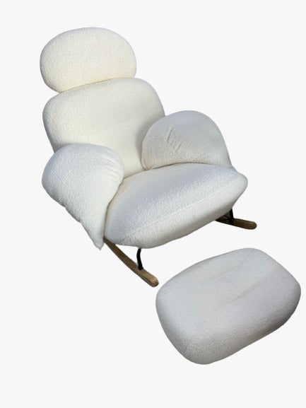 Reclining Chair with Footstool - White - COOLBABY