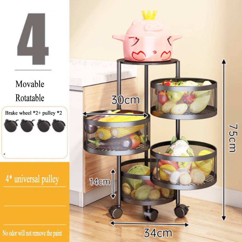 COOLBABY XZZWJ Rotating Vegetable Rack, Rotating Kitchen Storage Shelf, Floor Layers Ventilated Fruit Basket with Wheels for Bathroom and Living Room - COOL BABY