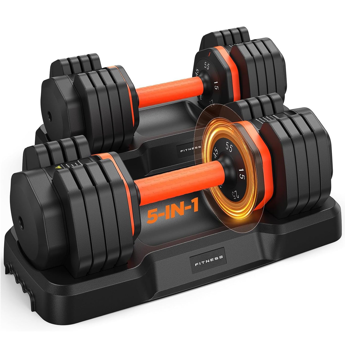 Updated Adjustable Dumbbell Set of 2, 55lb Weights Dumbbell with Storage Box,Adjustable Weights with Anti-slip Silicone Grip