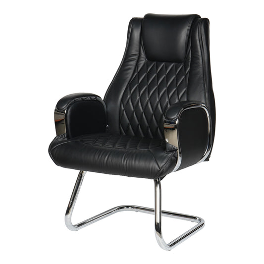 COOLBABY Ergonomic Office Visitor Chair YS-1202-C – Pure Leather with Chrome Metal Frame - COOLBABY