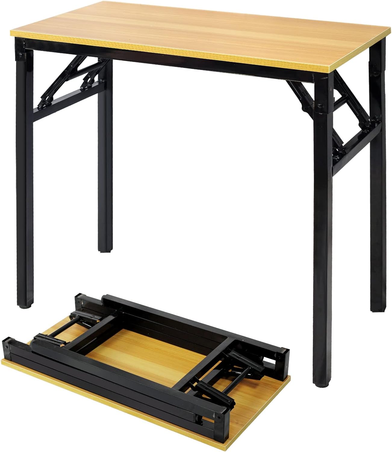 Foldable Adjustable‑Height Standing Table (80 × 40 × 75 cm) – Portable Camping, Picnic, Garden, BBQ & Coffee Table – No Assembly Needed, Yellow Top, Black Frame - COOLBABY