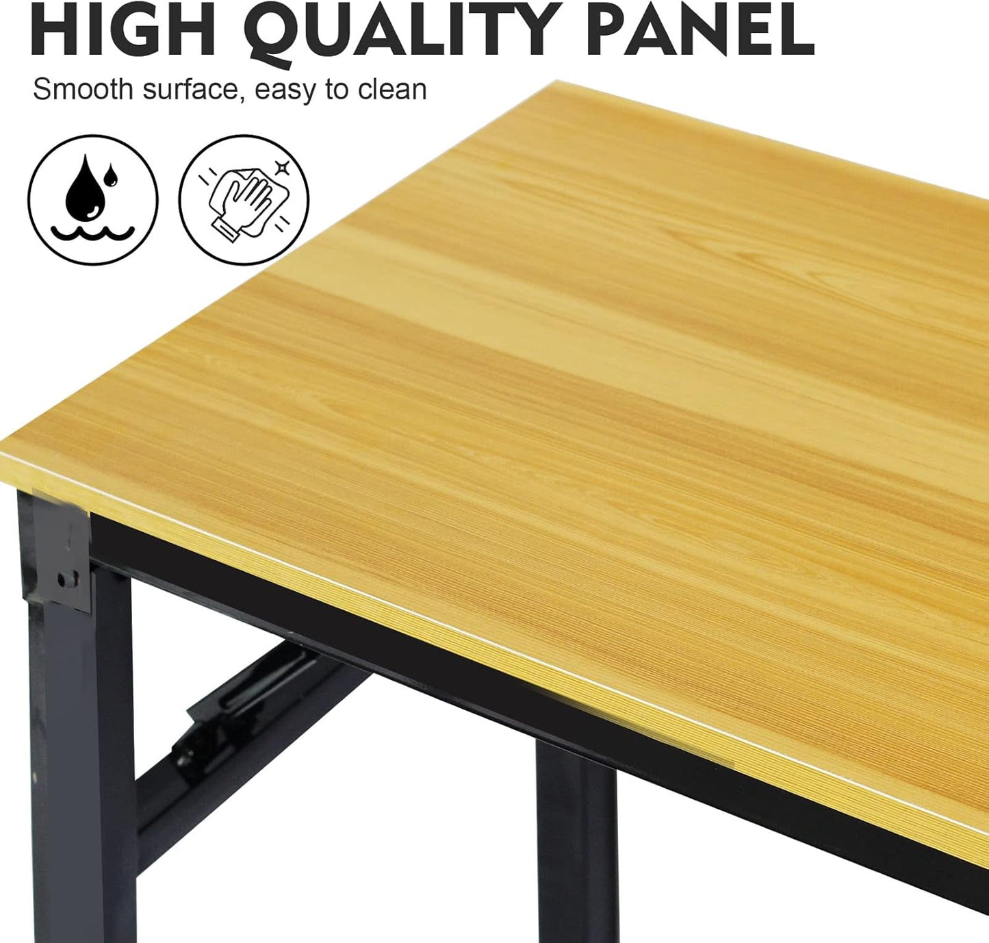 Foldable Adjustable‑Height Standing Table (80 × 40 × 75 cm) – Portable Camping, Picnic, Garden, BBQ & Coffee Table – No Assembly Needed, Yellow Top, Black Frame - COOLBABY