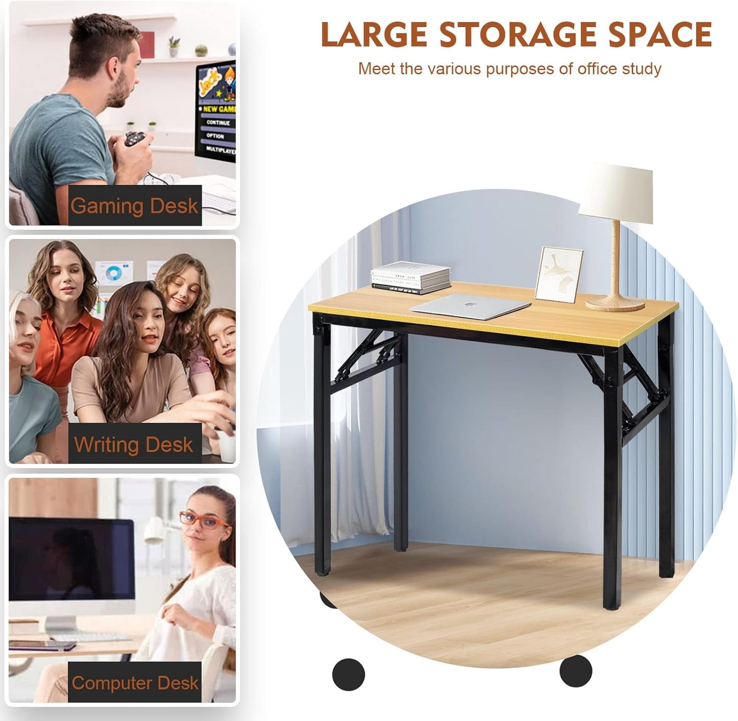 Foldable Adjustable‑Height Standing Table (80 × 40 × 75 cm) – Portable Camping, Picnic, Garden, BBQ & Coffee Table – No Assembly Needed, Yellow Top, Black Frame - COOLBABY
