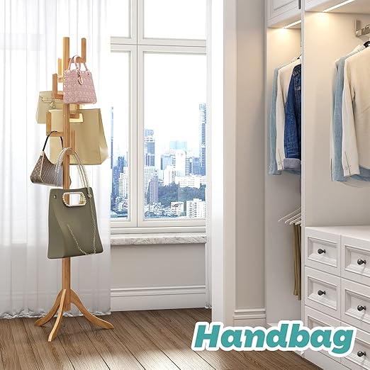 Vriccc Bamboo Cactus Coat Rack – Adjustable Freestanding Wooden Stand with 6 Hooks for Kids & Adults – Modern Coat Tree for Bedroom, Living Room, Office - COOLBABY