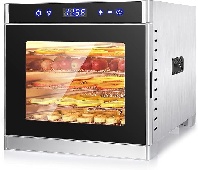 COOLBABY Food Dehydrator 6 Trays for Food Jerky, Fruit, Meat, Dog Treats, Herbs, Durable Food-grade Stainless Steel Dehydrator Machine, 220V/700W, Safety Over Heat Protection, 67 Free Recipes - COOLBABY