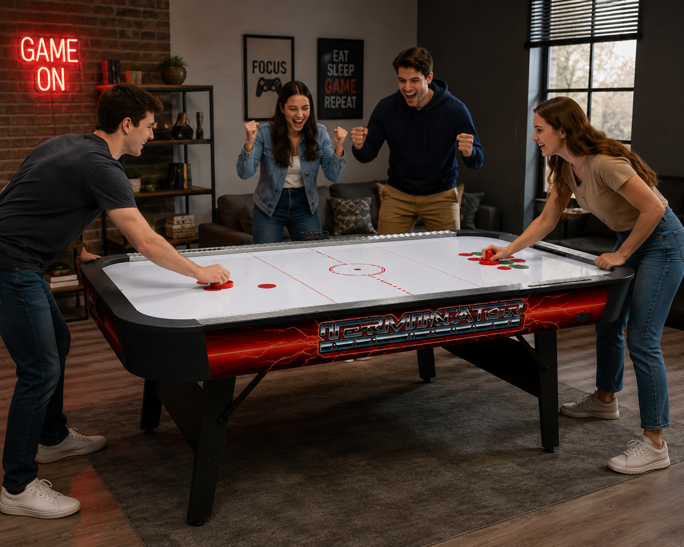 Rais 7FT Air Hockey Table with Overhead Electronic Scoreboard | Regulation Size Game Table