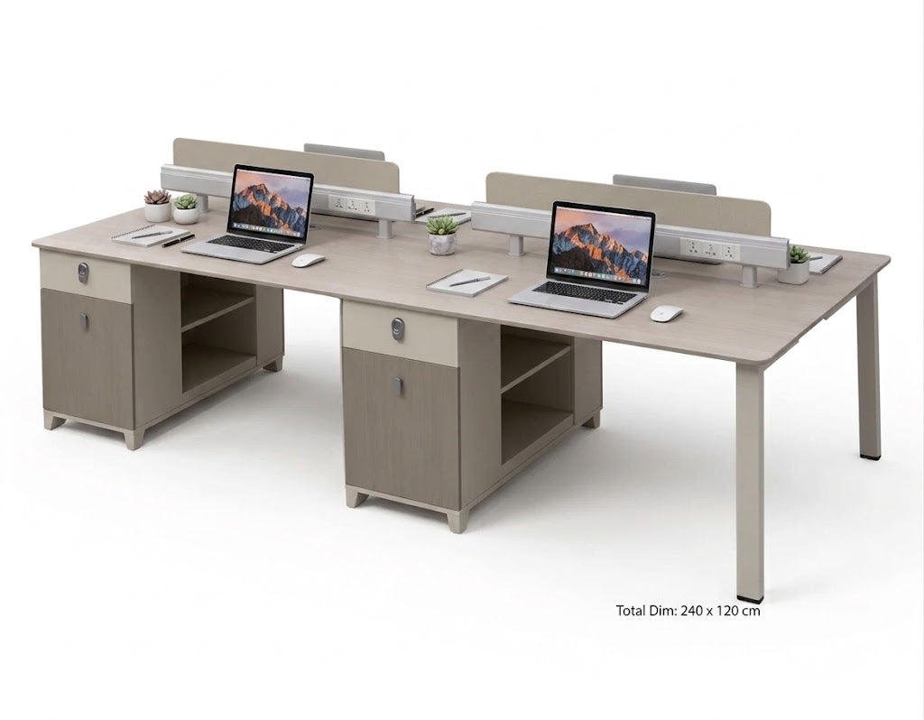 Office Workstation Desk for 4 Persons 240×120 cm – Modern Team Workstation with Storage & Power Modules